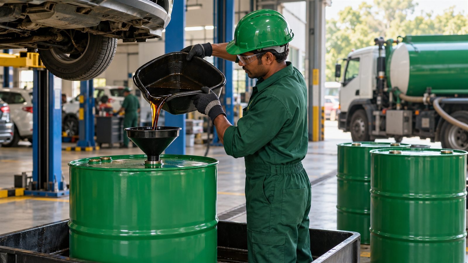 Authorised used oil collection at an automobile workshop under EPR for Used Oil